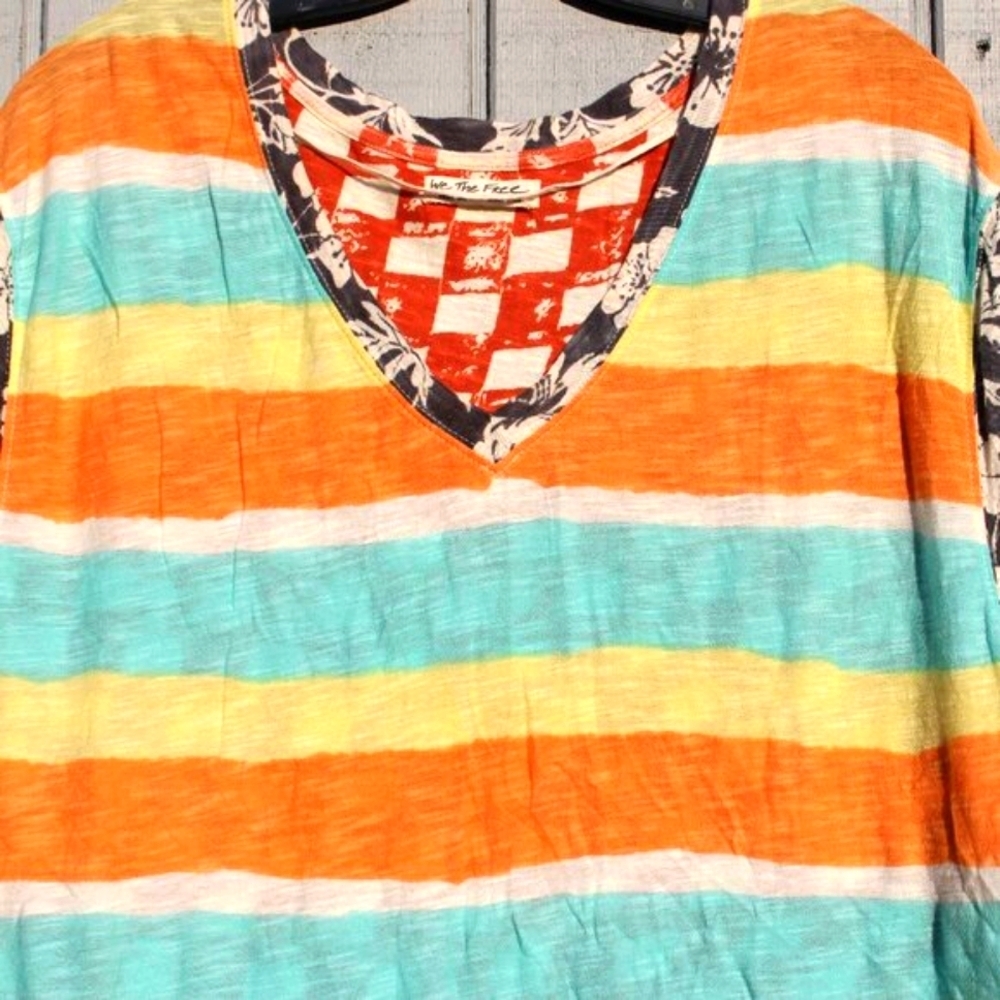 We The Free (Free People) Patchwork Striped Tee - Size S - Cotton Modal Blend - Picture 2 of 5